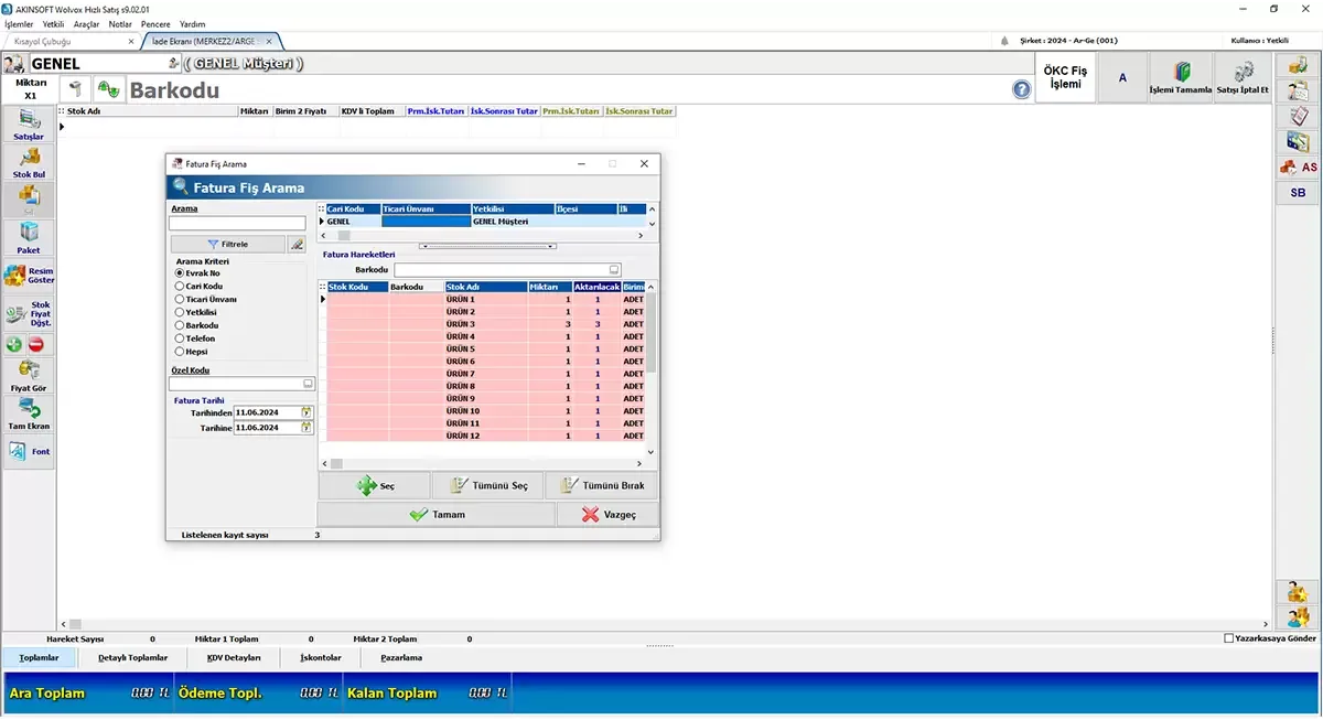 Hızlı Satış · Program görünümü 2