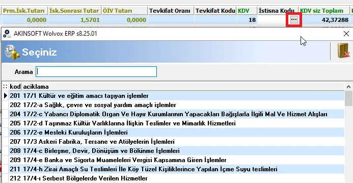 WOLVOX ERP Programında İstisna Fatura Tipi Gönderimi
